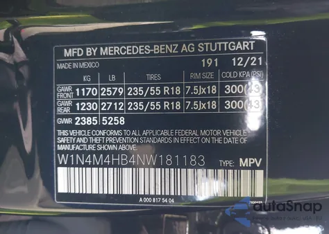 2022 Mercedes-Benz Glb 250 4Matic from USA, damaged, VIN W1N4M4HB4NW181183